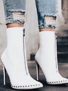 Choies White Pu Stud Detail Pointed Toe High Heeled Ankle Boots