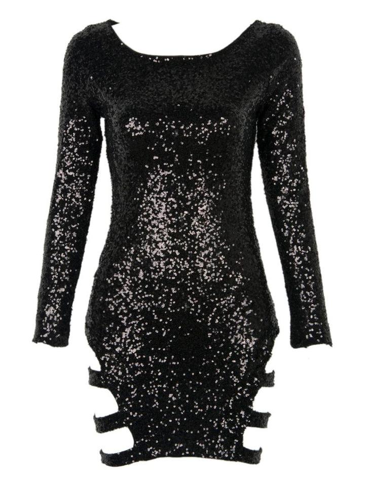 Choies Black Sequin Cut Out Strap Bodycon Dress