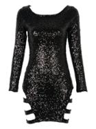 Choies Black Sequin Cut Out Strap Bodycon Dress