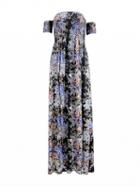 Choies Polychrome Floral Stretch Off Shoulder Front Split Maxi Dress