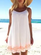 Choies White Folk Embroidery Spaghetti Strap Shift Dress