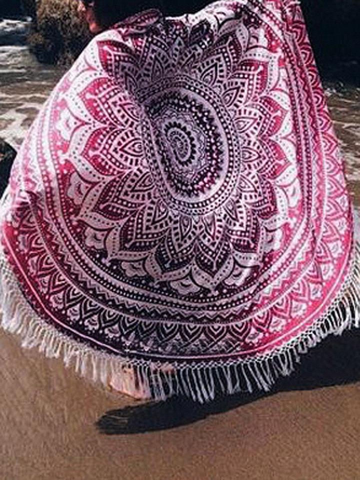 Choies Purple Folk Print Tassel Trim Cape