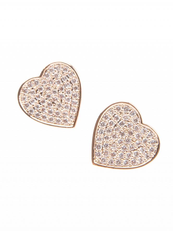 Choies Rose Gold Crystal Embellished Heart Stud Earrings