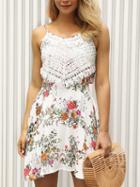 Choies White Floral Print Lace Panel Tie Back Cami Mini Dress