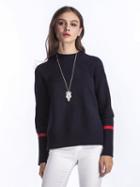 Choies Navy Blue Side Split Dipped Hem Knit Sweater