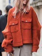 Choies Orange Zip Front Wool Blend Jacket