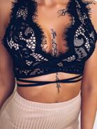 Choies Black Plunge Cross Strap Open Back Lace Bralette Top