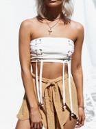 Choies White Polyester Bandeau Eyelet Lace Up Chic Women Crop Top