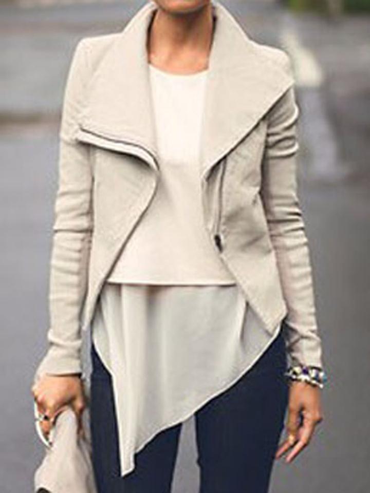Choies White Pu Lapel Long Sleeve Slim Coat