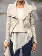 Choies White Pu Lapel Long Sleeve Slim Coat