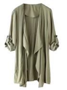 Choies Olive Green Roll-up Sleeve  Asymmetric Hem Coat