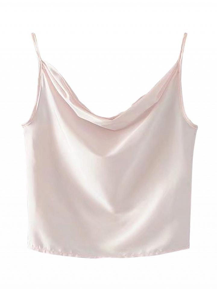 Choies Pink Satin Look Drape Front Cami Top