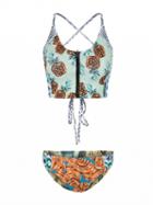 Choies Multicolor Pineapple Zip Up Front Tie Back Bikini Top And Bottom