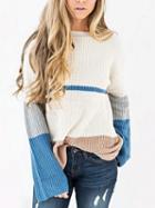 Choies White Contrast Panel Long Sleeve Women Knit Sweater