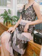 Choies Black Contrast V-neck Chic Women Lace Cami Maxi Dress