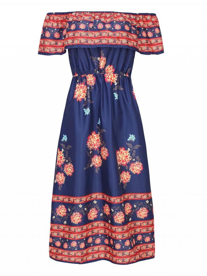 Choies Multicolor Off Shoulder Floral Ruffle Hem Dress