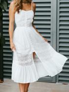 Choies White Lace Panel Open Back Chic Women Cami Midi Dress