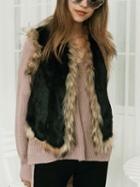 Choies Black Open Front Fluffy Faur Fur Sleeveless Waistcoat