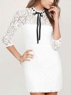 Choies White Lace Panel Bow Front Mini Dress