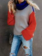 Choies Multicolor High Neck Long Sleeve Women Knit Sweater