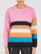 Choies Pink Contrast Stripe Long Sleeve Knit Sweater