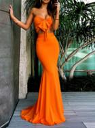 Choies Orange Bandeau Tie Front Chic Women Crop Top And High Waist Maxi Skirt