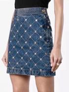 Choies Blue Argyle High Waist Rhinestone Detail Denim Mini Skirt