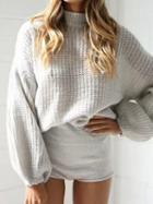 Choies Gray Puff Sleeve Chic Women Knit Sweater