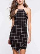 Choies Black Plaid Spaghetti Strap Asymmetric Hem Mini Dress