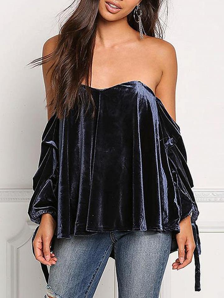 Choies Black Velvet Bandeau Tie Cuff Blouse