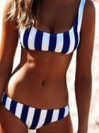 Choies Blue Stripe Bikini Top And Bottom