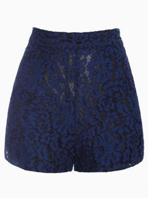 Choies Blue High Waist Lace Shorts With Pockets