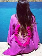 Choies Hot Pink Backless Tassel Detail Ruffle Hem Beach Cover Up Mini Dress