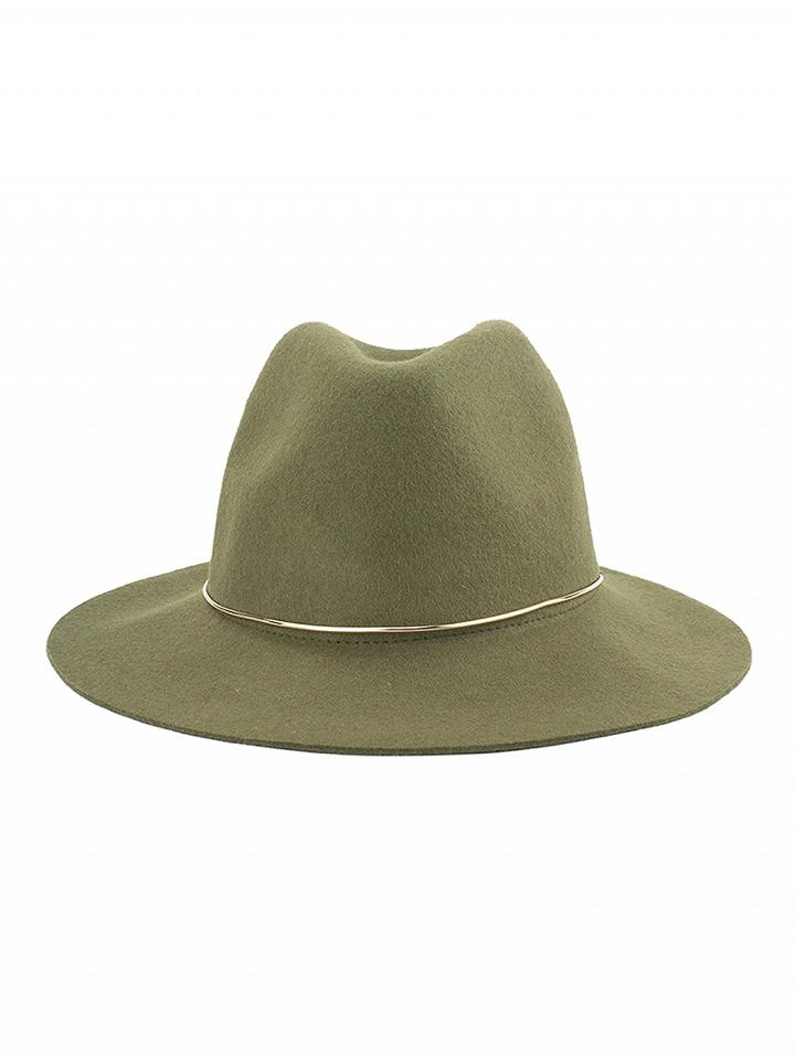 Choies Green Metal Band Embellished Wool Blend Fedora Hat