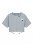Choies Gray Ripped Alien Print Short Sleeve Cropped T-shirt