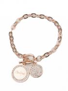 Choies Rose Gold Crystal Embellished Pendant Chain Bracelet