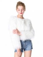 Choies White Long Sleeve Faux Fur Coat