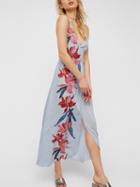 Choies Light Blue Floral Print Strap Back Wrap Dress