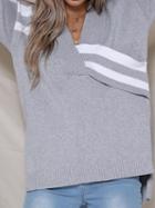 Choies Gray V-neck Stripe Panel Long Sleeve Chic Women Knit Sweater