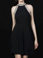 Choies Black Halter Beaded Embellished Sleeveless Chic Women Mini Dress