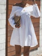 Choies White Cotton Blend Off Shoulder Long Sleeve Chic Women Mini Dress