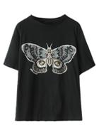 Choies Black Short Sleeve Butterfly Print T-shirt