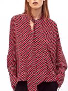 Choies Red Stripe V-neck Bow Front Long Sleeve Blouse