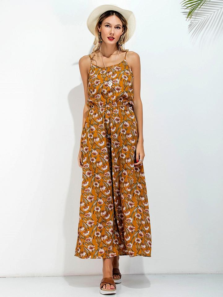 Choies Multicolor Floral Elastic Waist Cut Out Back Cami Maxi Beach Dress