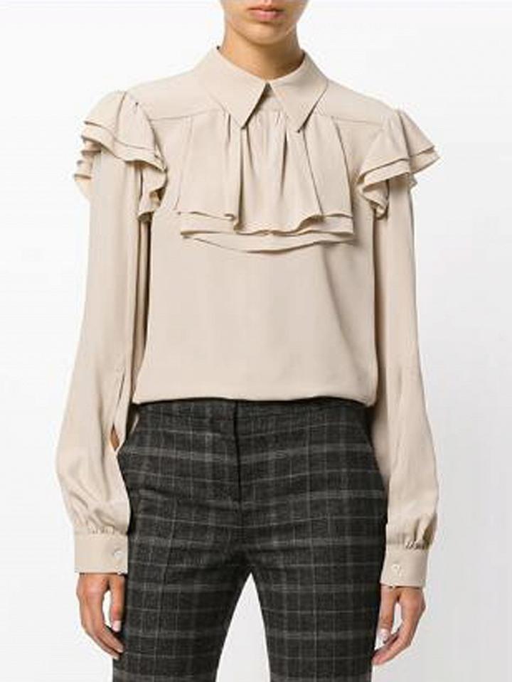 Choies Beige Ruffle Trim Long Sleeve Blouse