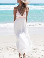 Choies White Plunge Cross Strap Open Back Thigh Split Side Maxi Dress