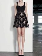 Choies Black Tassel Trim Panel Open Back Chic Women Cami Mini Dress