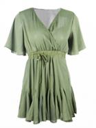 Choies Army Green Wrap Front Tie Waist Mini Dress