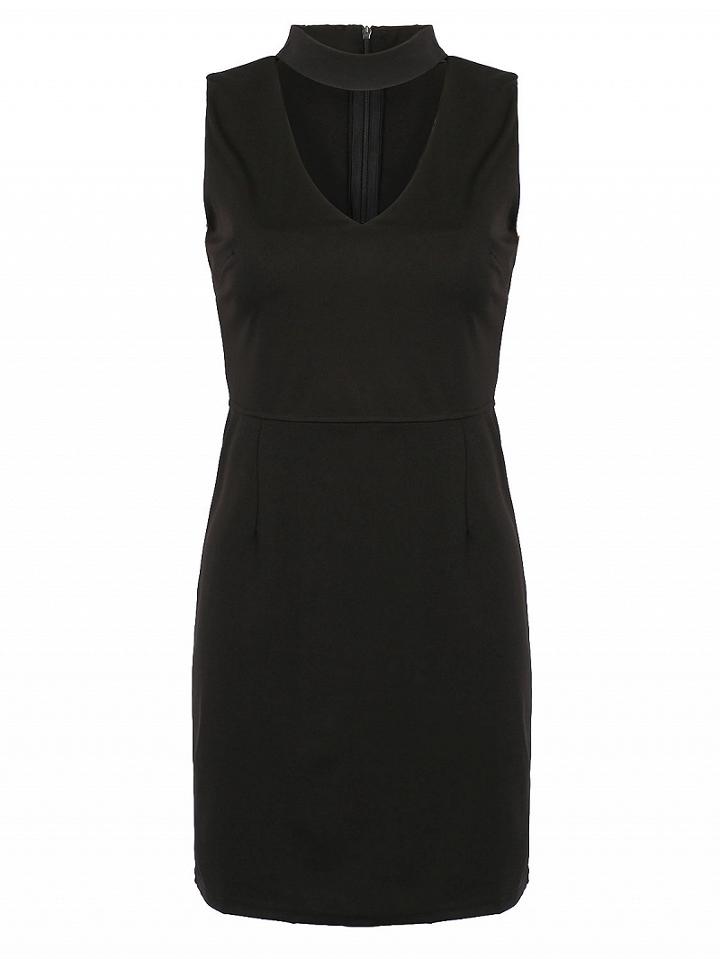 Choies Black High Neck Plunged Front Shift Dress