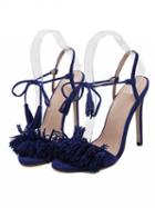 Choies Blue Suedette Tassel Embellishment Lace Up Heeled Sandals